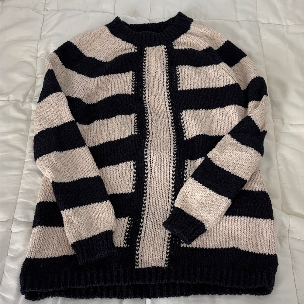 J. Crew Nautical Striped Sweater XS Cream Navy Blue